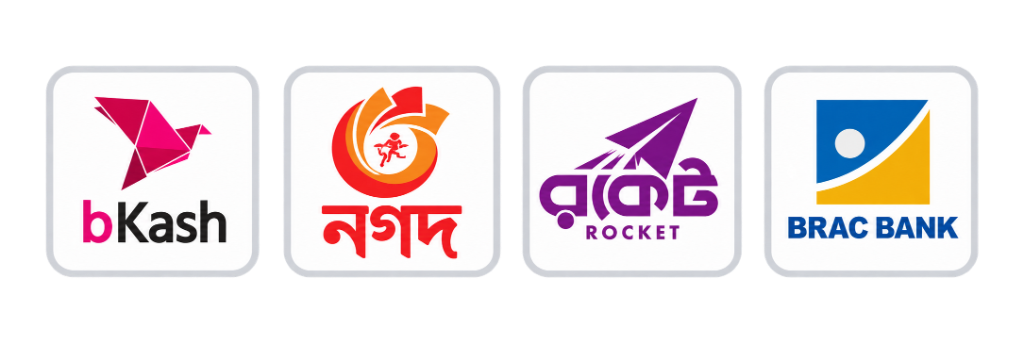 Payment Options - bKash, Nagad, Rocket, BRAC Bank